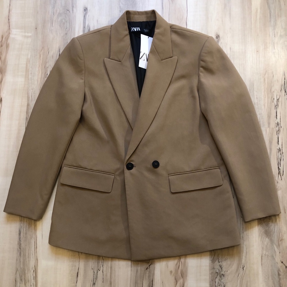 Zara Oversized Double Breasted Blazer Womens S Camel Brown NWT Longline 2753